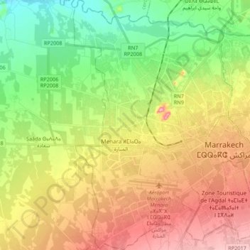 Mapa topográfico arrondissement de Menara, altitud, relieve