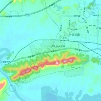 Mapa topográfico 分宜县工业园, altitud, relieve