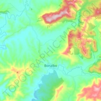 Mapa topográfico Bonalbo, altitud, relieve