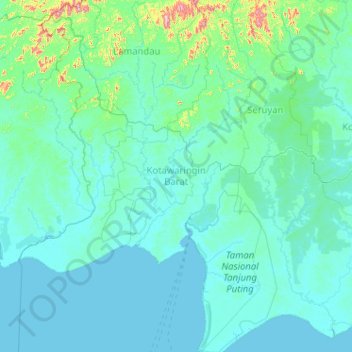 Mapa topográfico Kotawaringin Barat, altitud, relieve
