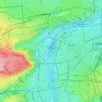 Mapa topográfico Praha 1, altitud, relieve