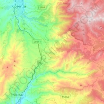 Mapa topográfico Aprigliano, altitud, relieve