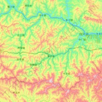 Mapa topográfico 白河县, altitud, relieve