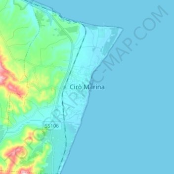 Mapa topográfico Cirò Marina, altitud, relieve
