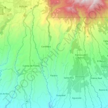 Mapa topográfico Paraiso, altitud, relieve