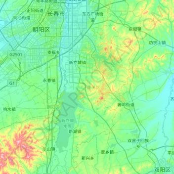 Mapa topográfico Nanguan District, altitud, relieve