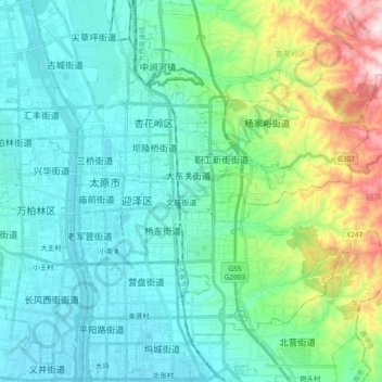Mapa topográfico 郝庄镇, altitud, relieve