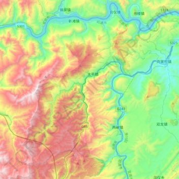 Mapa topográfico 水富市, altitud, relieve