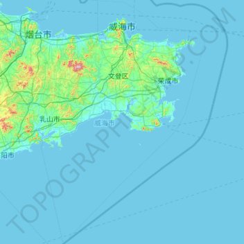 Mapa topográfico 威海市, altitud, relieve