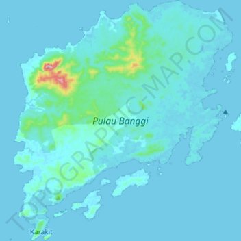 Mapa topográfico Banggi Island, altitud, relieve