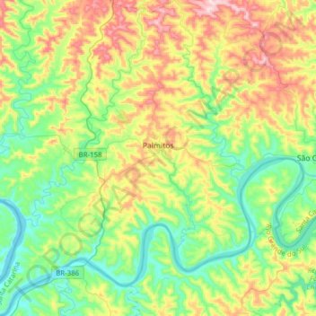 Mapa topográfico Palmitos, altitud, relieve