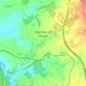 Mapa topográfico São Paio de Oleiros, altitud, relieve