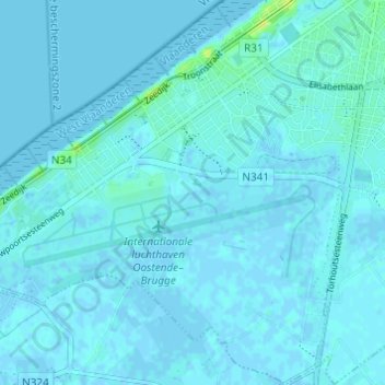 Mapa topográfico Mariakerke, altitud, relieve