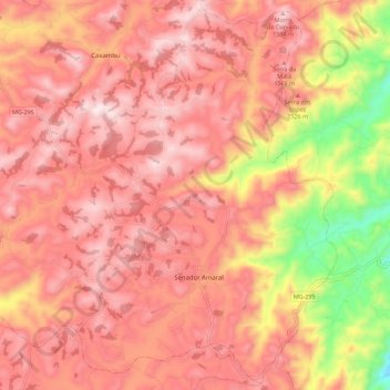 Mapa topográfico Senador Amaral, altitud, relieve