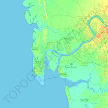 Mapa topográfico Chorasi Taluka, altitud, relieve