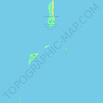 Mapa topográfico Islas Turcas, altitud, relieve