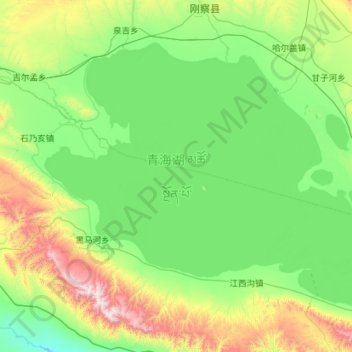 Mapa topográfico Qinghai-See, altitud, relieve