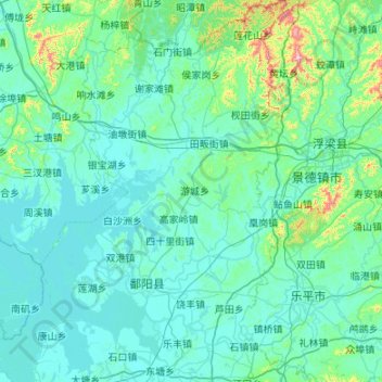 Mapa topográfico 鄱阳县, altitud, relieve