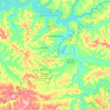 Mapa topográfico Paranapanema, altitud, relieve