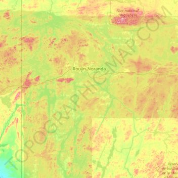 Mapa topográfico Rouyn-Noranda, altitud, relieve