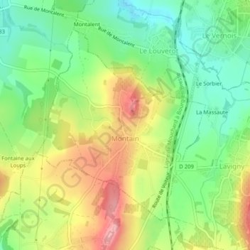 Mapa topográfico Montain, altitud, relieve