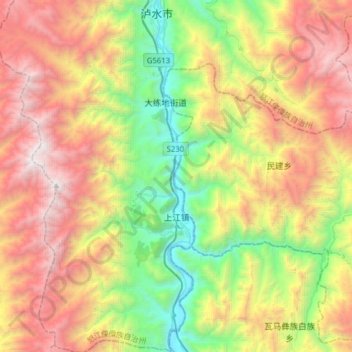 Mapa topográfico 上江镇, altitud, relieve