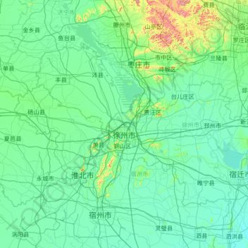 Mapa topográfico Xuzhou, altitud, relieve