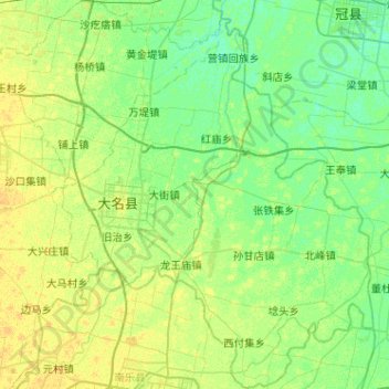 Mapa topográfico 大名县, altitud, relieve
