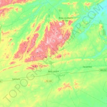 Mapa topográfico Belo Jardim, altitud, relieve
