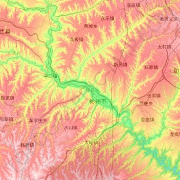 Mapa topográfico 彬州市, altitud, relieve