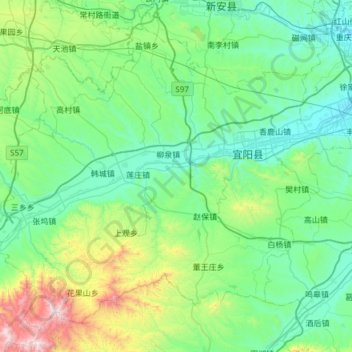 Mapa topográfico 宜阳县, altitud, relieve