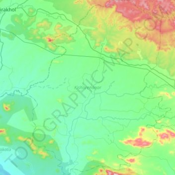 Mapa topográfico Kishorenagar, altitud, relieve