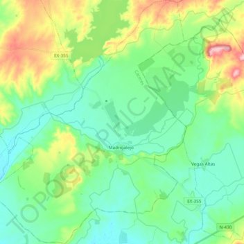 Mapa topográfico Madrigalejo, altitud, relieve