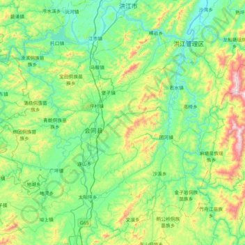 Mapa topográfico 会同县, altitud, relieve