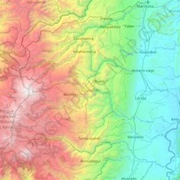 Mapa topográfico Nevados, altitud, relieve