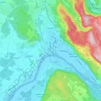 Mapa topográfico Lagnieu, altitud, relieve