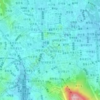 Mapa topográfico Séoul, altitud, relieve