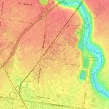 Mapa topográfico Sunshine North, altitud, relieve