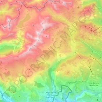 Mapa topográfico Angoustrine-Villeneuve-des-Escaldes, altitud, relieve