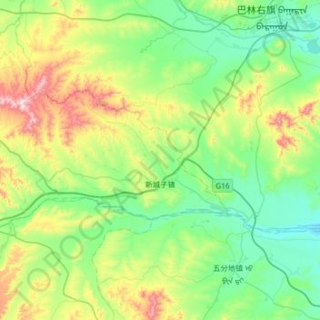 Mapa topográfico 新城子镇, altitud, relieve