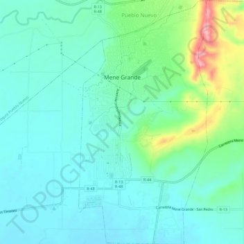 Mapa topográfico Mene Grande, altitud, relieve
