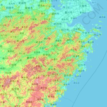Mapa topográfico Zhejiang, altitud, relieve