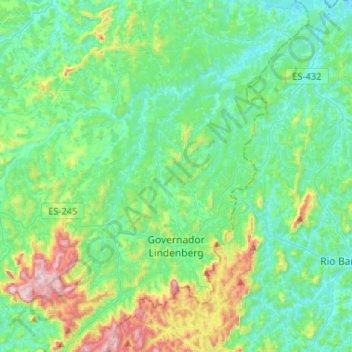 Mapa topográfico Governador Lindenberg, altitud, relieve