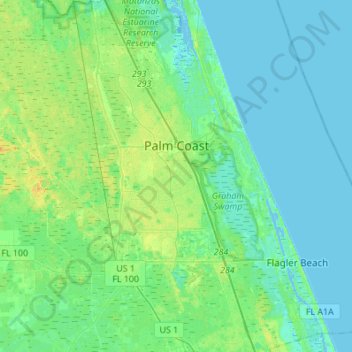 Mapa topográfico Palm Coast, altitud, relieve