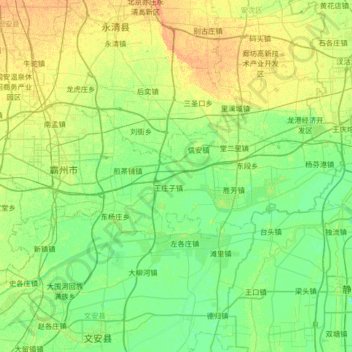 Mapa topográfico 霸州市, altitud, relieve