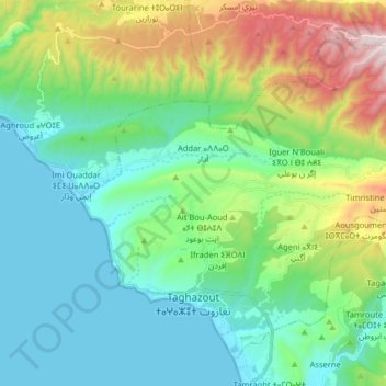 Mapa topográfico Taghazout, altitud, relieve