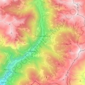 Mapa topográfico Fontainemore, altitud, relieve