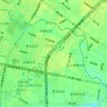 Mapa topográfico 府南街道, altitud, relieve