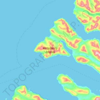 Mapa topográfico Raspberry Island, altitud, relieve