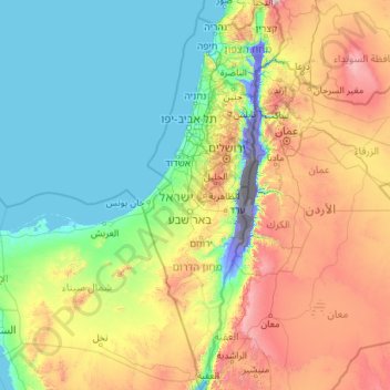 Mapa topográfico 以色列, altitud, relieve